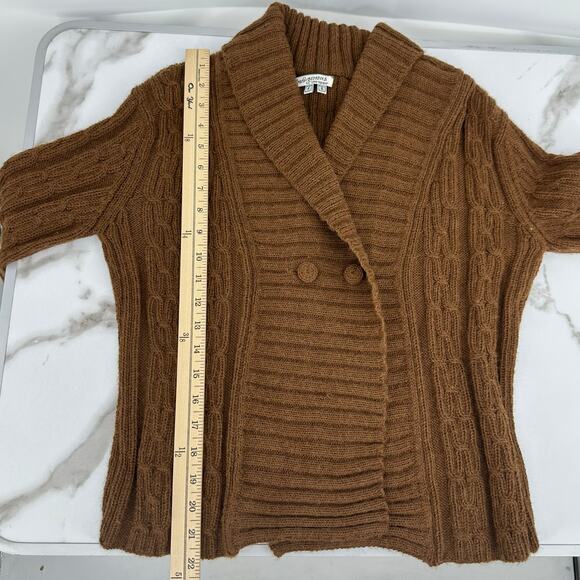 Indigenous One Weave Womens S 100% alpaca Cardigan Sweater Brown Cable Knit Boho - Picture 9 of 11